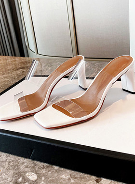 2021 new summer transparent sandals women's middle heel thic