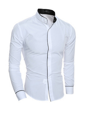 Men Stand Collar Shirt Long Sleeve Turn Down Collar Slim Pur