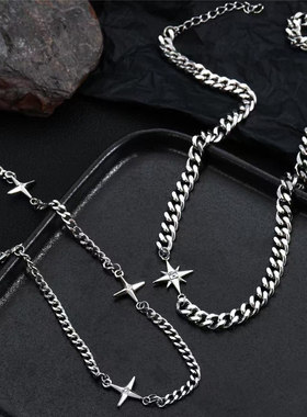 NG幸运星芒叠戴钛钢项链男锁骨链