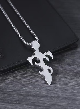 NG火焰吊坠钛钢项链男款毛衣链