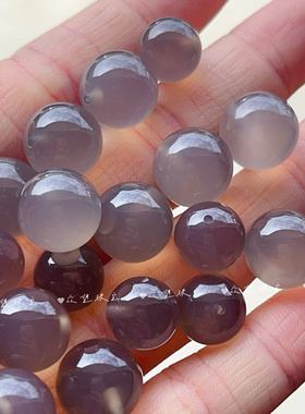 天然烟灰色玛瑙半孔珠  10mm12mm玛瑙圆珠半孔 耳环吊坠配件材料