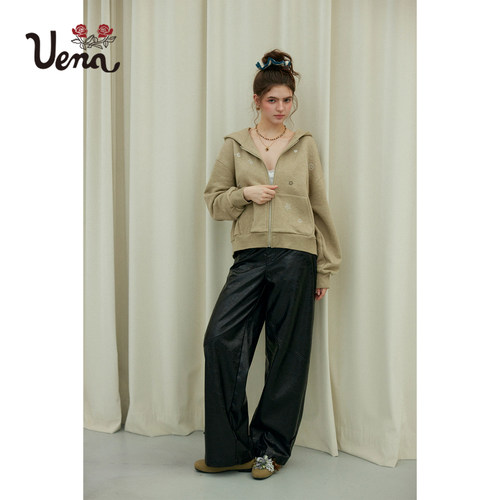 【旧日回响】Uena美式复古中腰显瘦宽松PU皮裤机车风直筒休闲裤女 - 图2