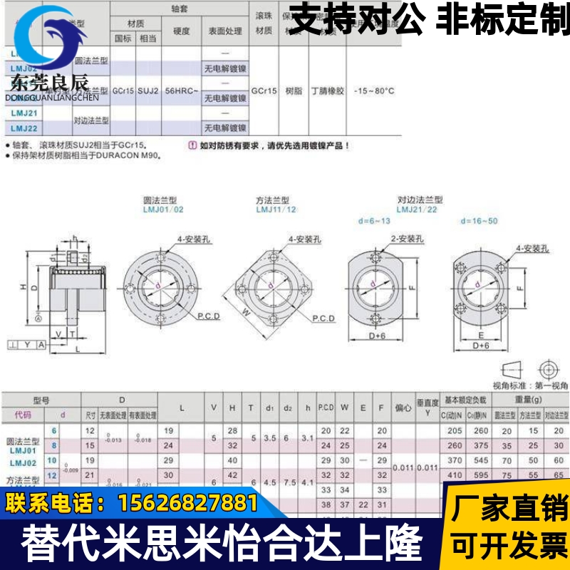 LMJ11/12-d6/d8/d10/d12/d13/d16/d20/d2530直线轴承方法兰嵌入型 - 图2