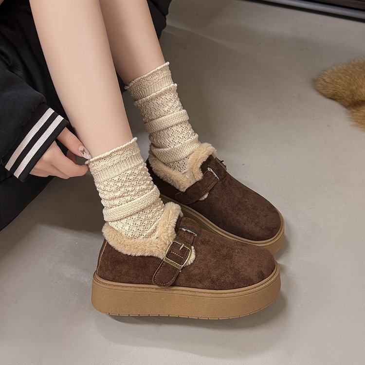 2025冬季新款深口单鞋卡棕平跟圆头中跟(3-5cm)一脚蹬,淘宝优惠券,粉丝福利购,淘宝优惠卷