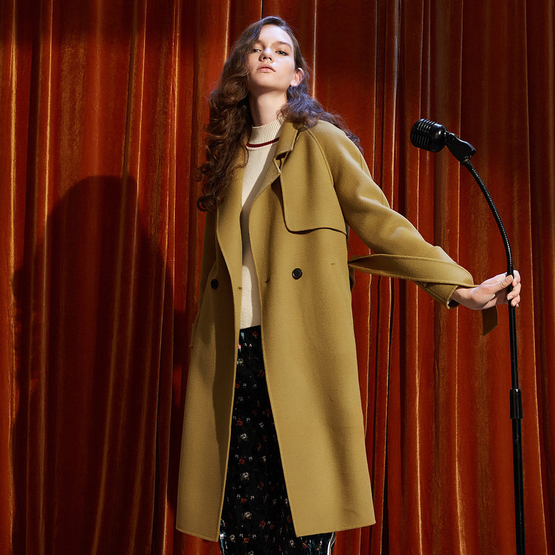【艾格】2022年新款优雅女腰带呢大衣 艾格银座毛呢外套