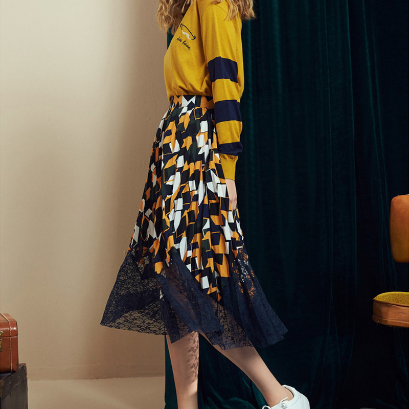 艾格气质2023春夏新款条纹潮半身裙 艾格旗舰半身裙