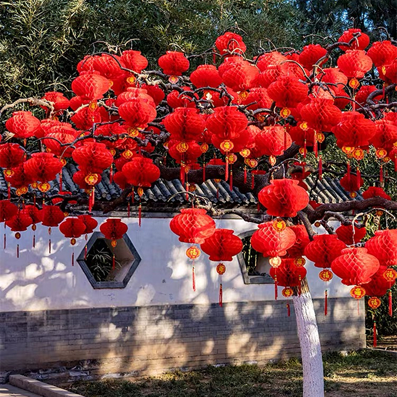 小红灯笼挂饰结婚喜庆典新年大红灯笼开业室内装饰商场布置纸灯笼 - 图0