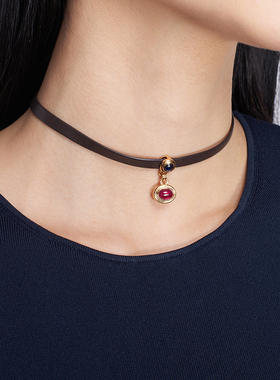 复古合成红蓝宝石颈链