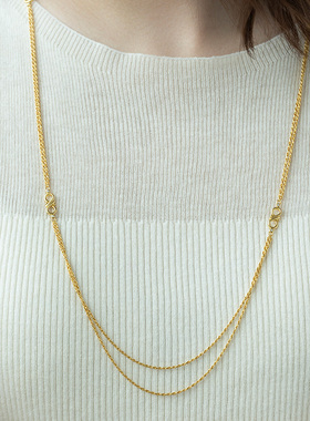 JCJ时装珠宝HighJewelPlay系列925银金色对称8字扣双层长项链