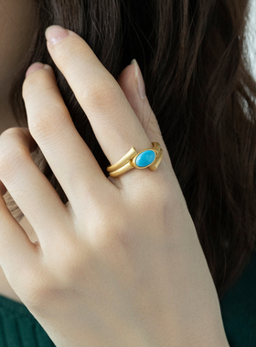 JCJ时装珠宝HighJewelPlay系列925银椭圆仿松石戒指