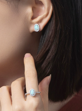 JCJ时装珠宝HighJewelPlay系列925银椭圆形合成欧泊戒指耳饰