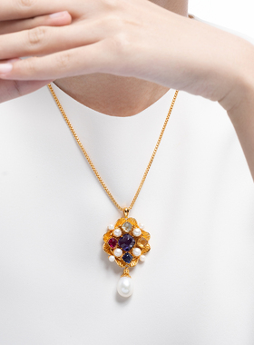 jcj时装珠宝合成蓝宝石珍珠项链