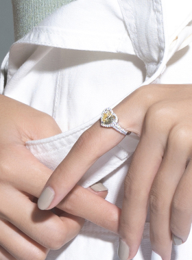 黄色爱心形锆石项链耳饰戒指