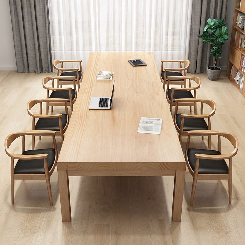 实木多人会议桌简约大板书桌休闲学习沙发椅组合原木长桌子工作台