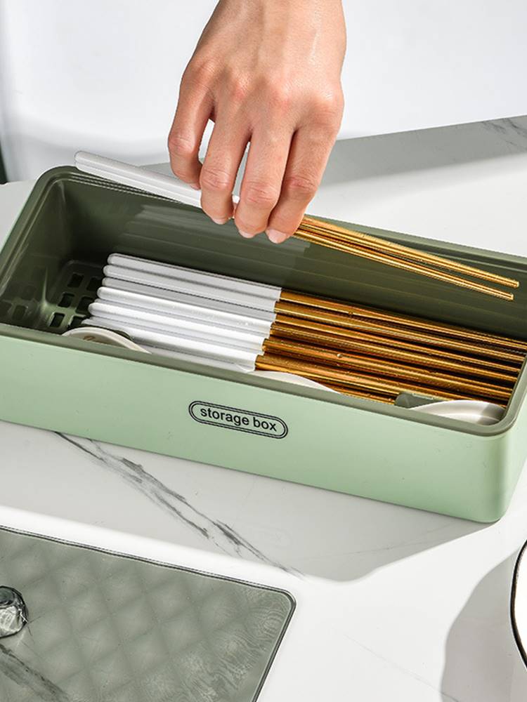 筷子盒带盖防尘沥水家用厨房置物架商用放筷勺刀叉餐具收纳盒