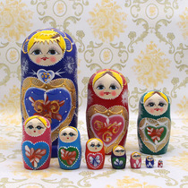 Russian trekking blue flower humbling gift wood-toy craft Russian 10-story set
