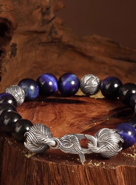 MavinMarvy纯银金虎眼石苍蝇手链男士个性复古小众串珠手串手饰