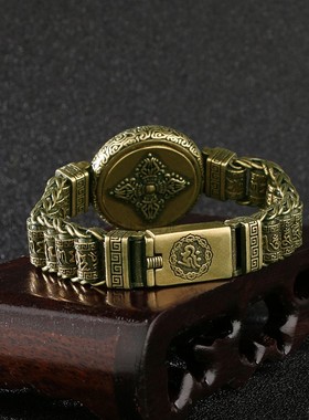 全黄铜佛经手串藏式六字真言手表