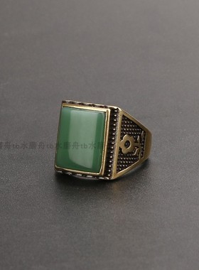 玛瑙宝石汉服戒指纯黄铜戒指