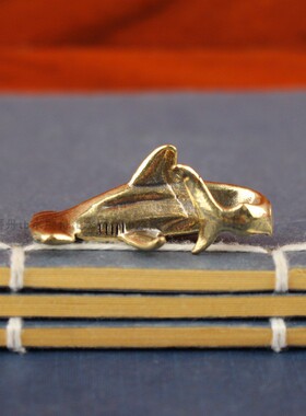 实心纯黄铜迷你锤头鲨鱼小摆件