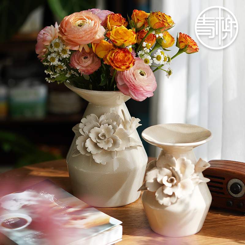 复古花瓶欧式陶瓷鲜花花瓶客厅摆件精致手工花立体小号水培插花器-图0