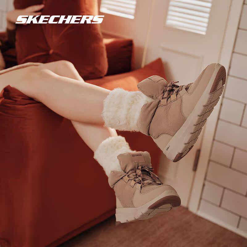 斯凯奇官方outlets 面包靴女鞋年冬新款厚底增高休闲户外短筒靴