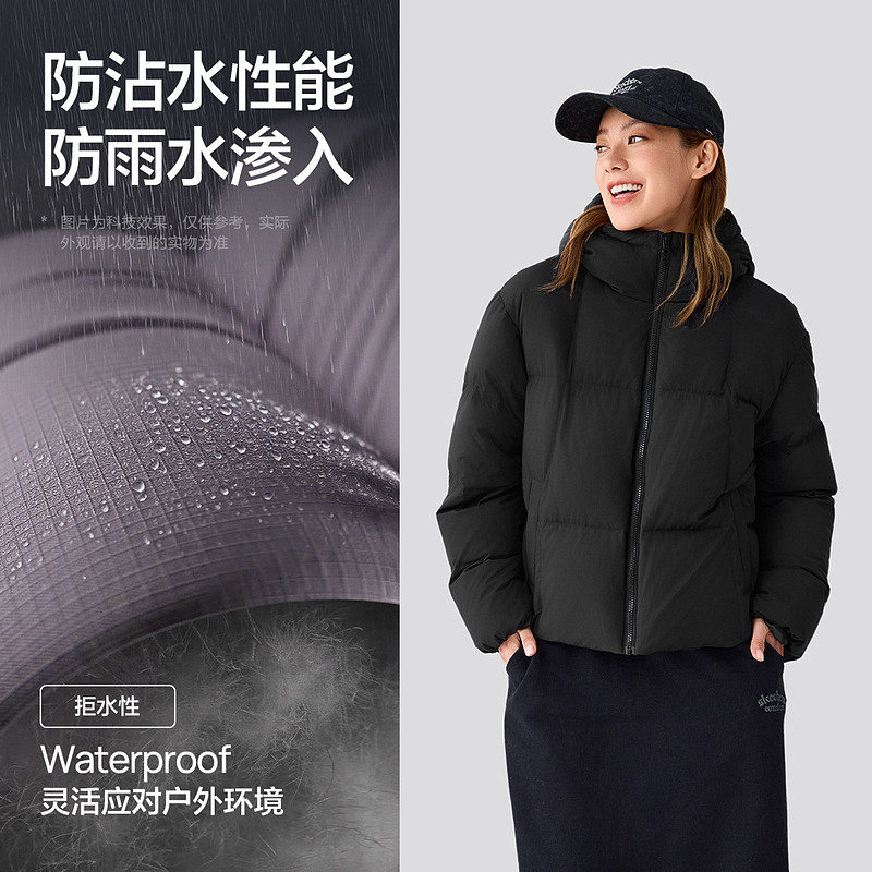 斯凯奇官方outlets 新款连帽女款保暖简约宽松羽绒外套