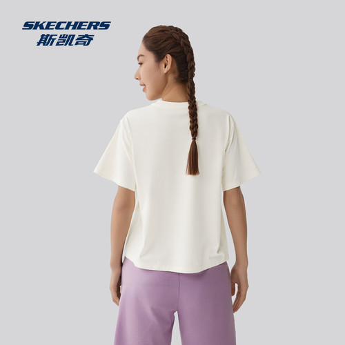 夏季新款斯凯奇官方outlet夏新品女士纯色休闲百搭针织短袖男子 - 图3