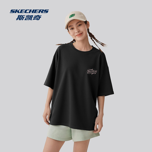 夏季新款斯凯奇官方outlet夏新品女士纯色休闲百搭针织短袖男子 - 图2