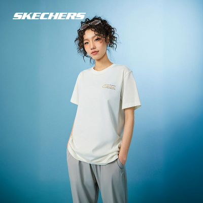斯凯奇官方outlets2025男女款短袖T恤圆领舒适棉质材简约时尚印花