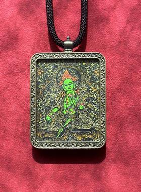 西藏藏族绿度母画像唐卡吊坠项链带绳子非手绘高清精美男女情侣款