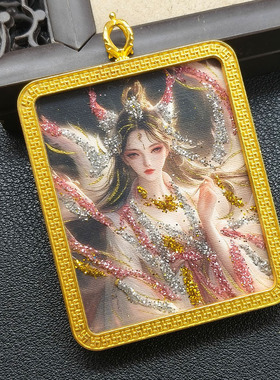 新款手绘彩金九尾唐卡吊坠项链女士饰品高档礼品礼物送绳子景区款