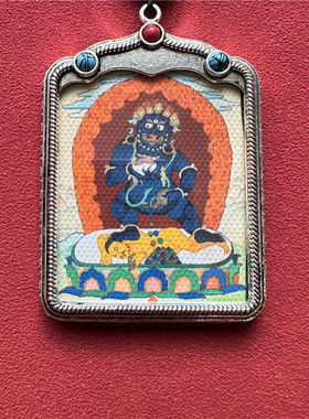 新款黑财神像吊坠唐卡网红同款西藏民族风藏族热贡大黑天佛牌银色