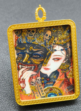 新款彩金画芯西藏藏族扎基拉姆前世今生唐卡吊坠项链嘎乌盒送绳子