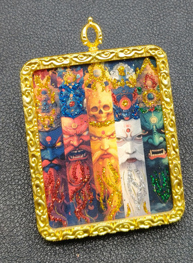 道家龙虎山双面点钻唐卡吊坠手绘彩金砂五路财神挂件九天玄女新款