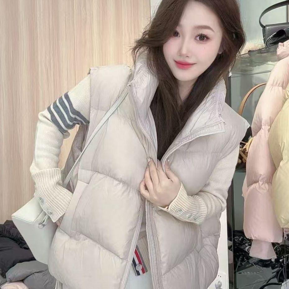 90白鹅绒羽绒服马甲2025新款简约加厚韩版宽松秋冬坎肩立领背心女 - 图1