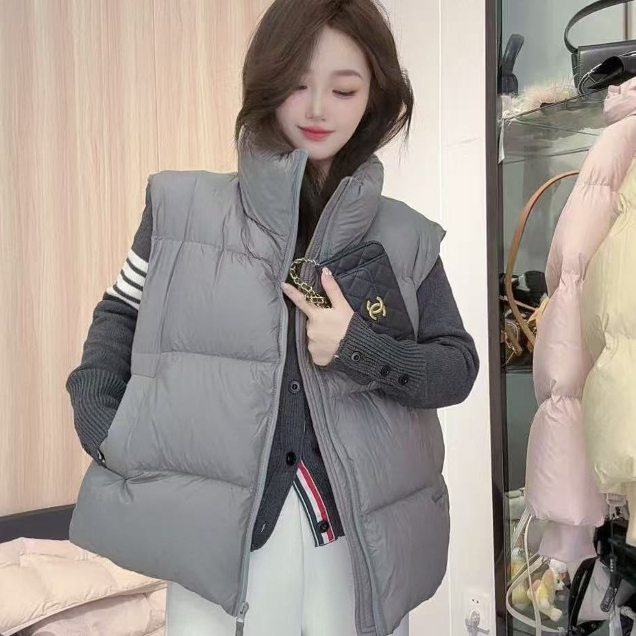 90白鹅绒羽绒服马甲2025新款简约加厚韩版宽松秋冬坎肩立领背心女 - 图0