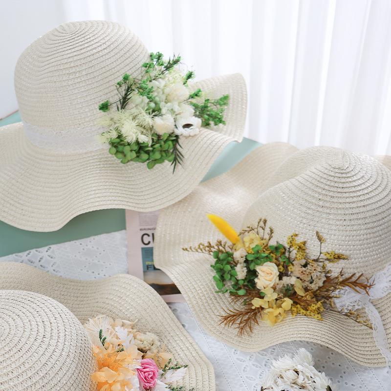 干花帽子diy手工材料包花朵草帽制作成人遮阳太阳帽夏季暖场活动-图1