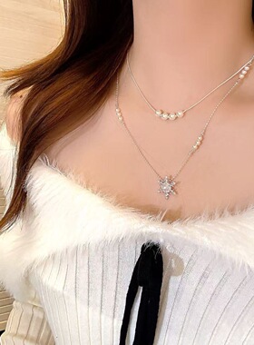 新款雪花项链女双层叠戴项链ins风超仙气质百搭锁骨链