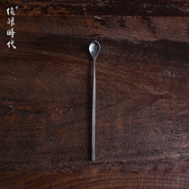 Pure Silver Age Pure Silver Tea Spoon Foot Silver 999 Pure Handmade Tea Needle Tea Duct Zero Deserve Coffee Juice Stirring Spoon Portable