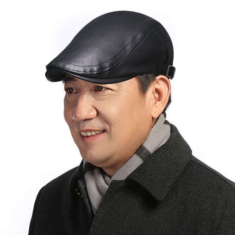 保暖前进帽防寒帽子中老年人贝雷帽秋冬季帽子男款休闲防寒皮帽