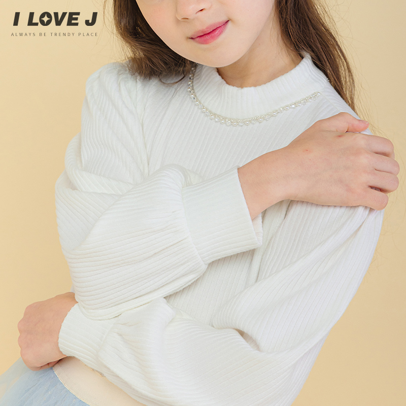 ILOVEJ童装女童泡泡袖公主风上衣儿童春冬立领奶油打底衫/JVWTO62