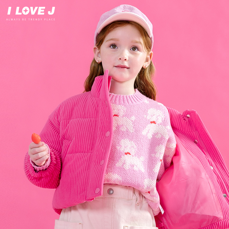 ILOVEJ童装2024冬装新款女童粉色针织衫毛衣小狗圆领上衣/JWWTO19