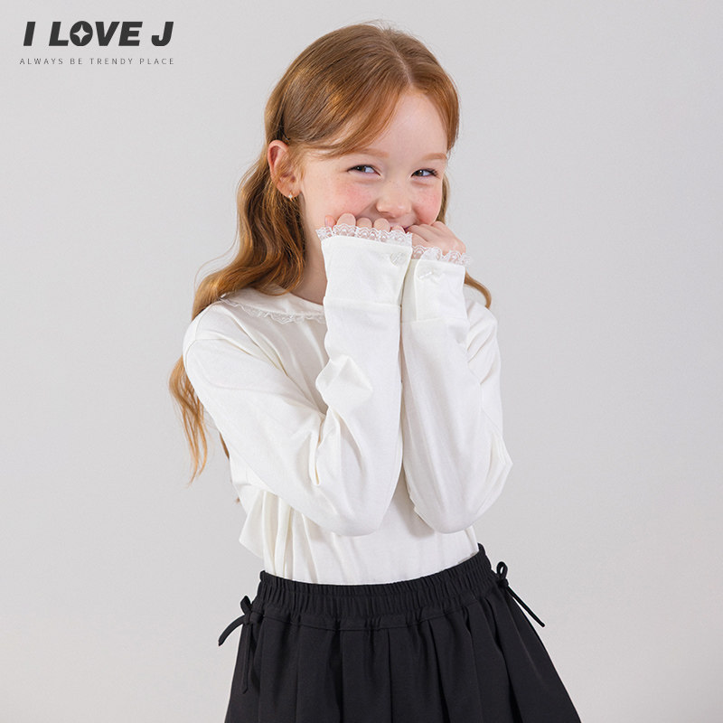 ILOVEJ韩国童装2025秋季女童白色打底衫纯棉蝴蝶结上衣/JXFTO16,淘宝优惠券,粉丝福利购,淘宝优惠卷