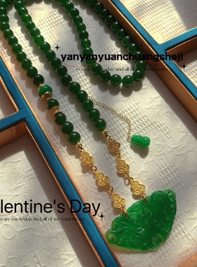 新中式复古国风葫芦链条项链蝴蝶吊坠马来圆珠项链多圈手串毛衣链