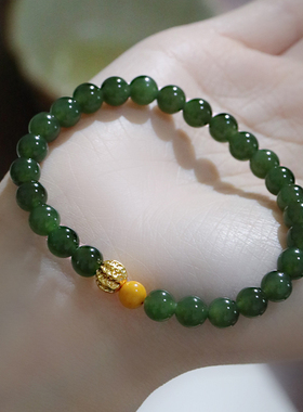 SUMOJEWEL【春山晓月】天然和田玉足金核桃新中式国风手链百搭