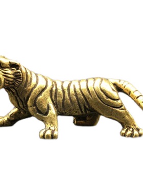 实心黄铜小老虎摆件 全铜生肖迷你铜老虎东北虎铜把件走式小铜虎