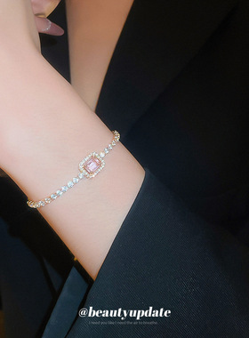 高级感锆石方钻抽拉手链女ins风简约气质手环小众时尚设计感手饰