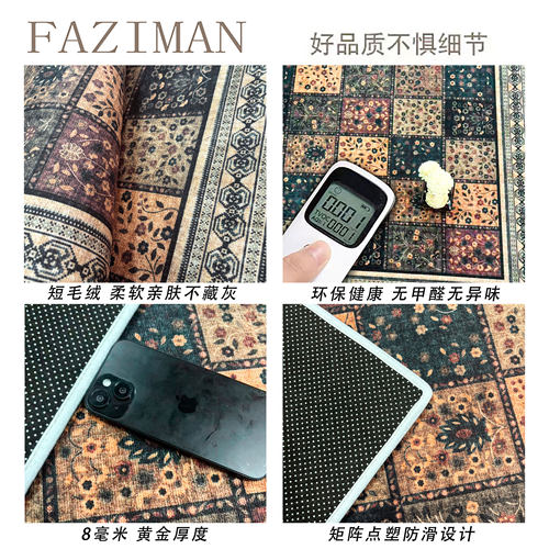 复古客厅地毯2026新款沙发茶几毯卧室高级感全铺免洗耐脏家用地垫 - 图1