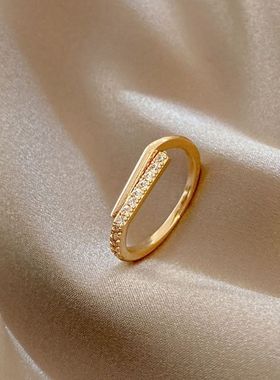 几何欧美双层戒指ins微镶锆石